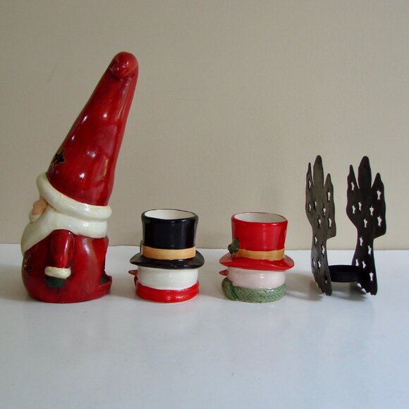 4 Christmas Candle Votive Tealight Holders Santa Snowmen Angel - Picture 3 of 11